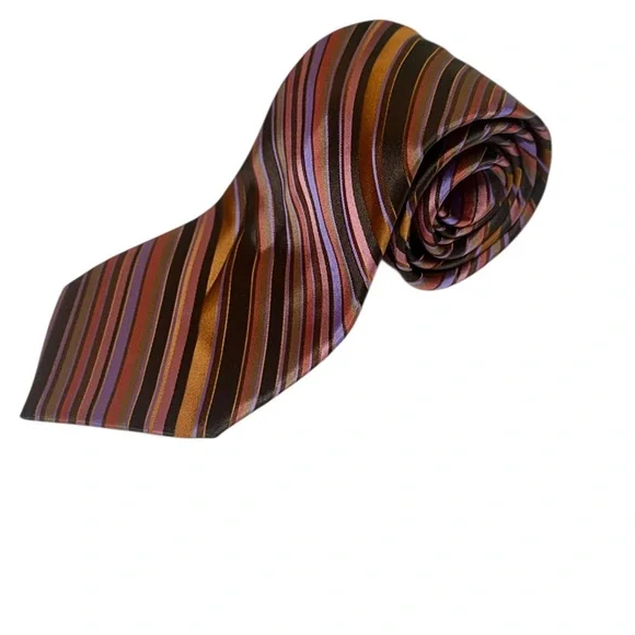 Ted Baker Men's Tie - Brown and Pink Stripes - Picture 2 of 3